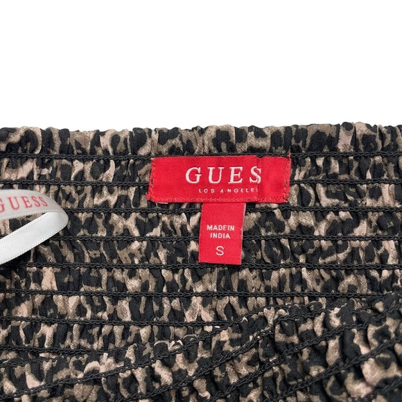 GUESS Leopard Print Smocked Mini Skirt Sz Small - Picture 5 of 6